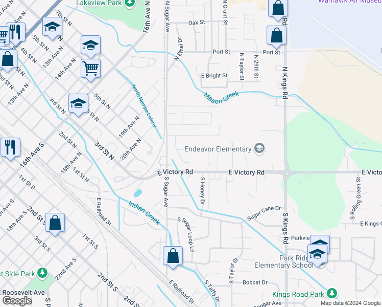 map of restaurants, bars, coffee shops, grocery stores, and more near 2419 East Clover Place in Nampa