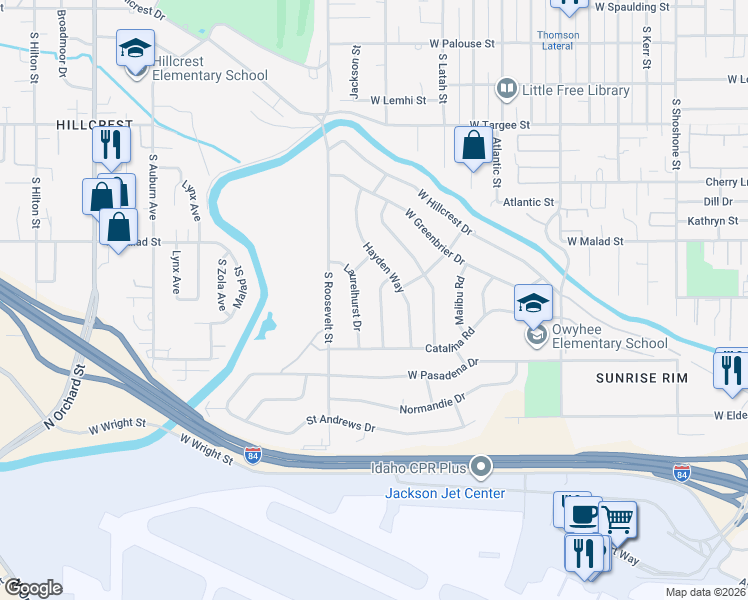 map of restaurants, bars, coffee shops, grocery stores, and more near 2814 Laurelhurst Drive in Boise