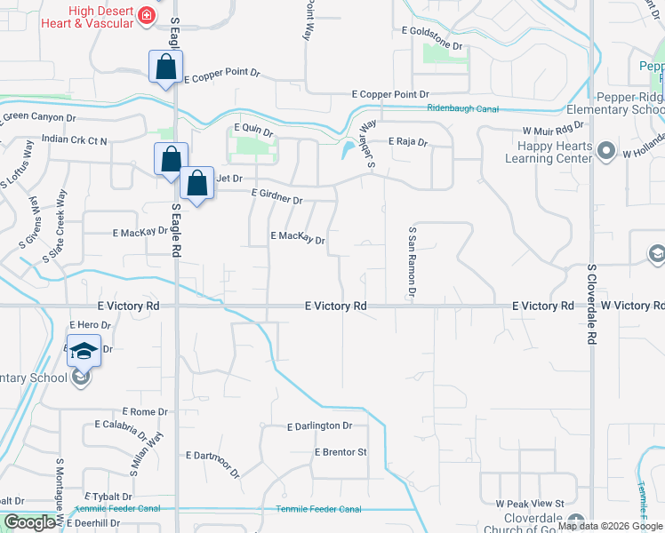 map of restaurants, bars, coffee shops, grocery stores, and more near 3792 East Victory Road in Meridian