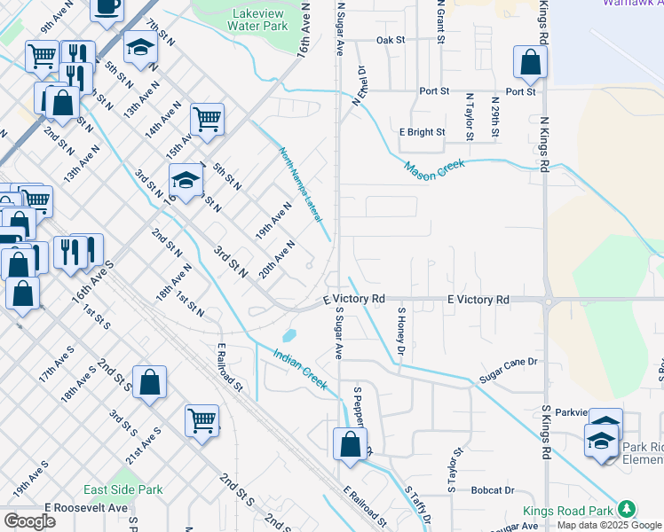 map of restaurants, bars, coffee shops, grocery stores, and more near 5 North Sugar Street in Nampa