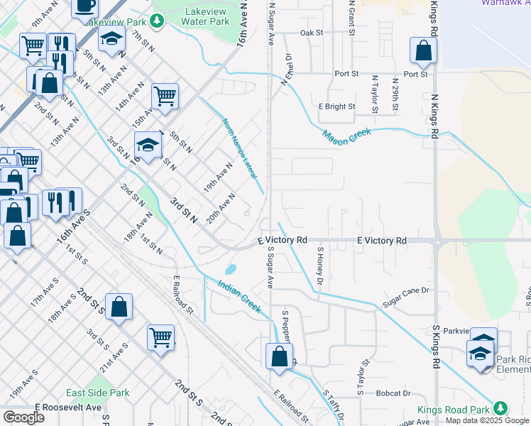 map of restaurants, bars, coffee shops, grocery stores, and more near 5 North Sugar Street in Nampa