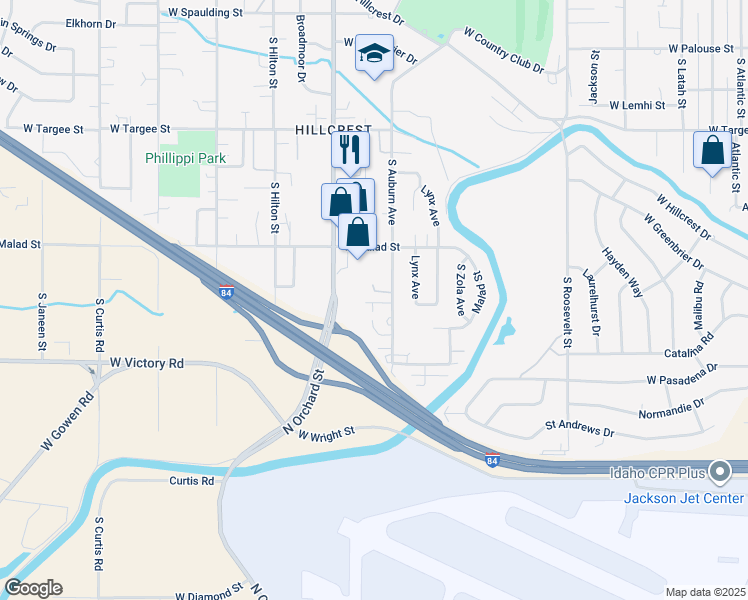 map of restaurants, bars, coffee shops, grocery stores, and more near 2728 South Orchard Street in Boise