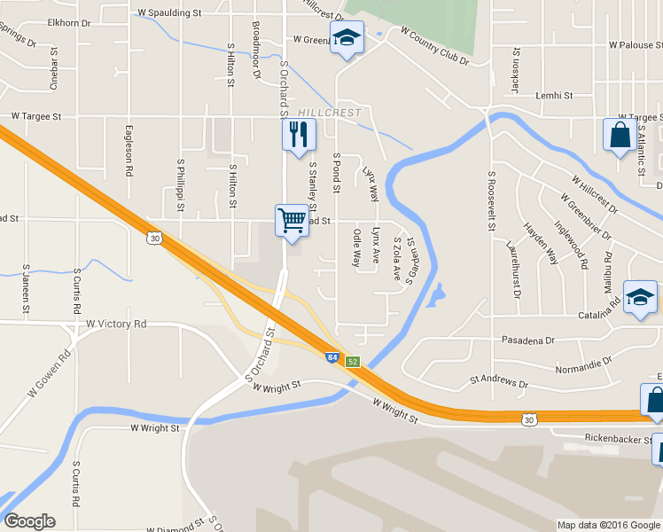 map of restaurants, bars, coffee shops, grocery stores, and more near 2728 South Pond Street in Boise