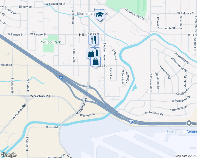 map of restaurants, bars, coffee shops, grocery stores, and more near 2728 South Orchard Street in Boise