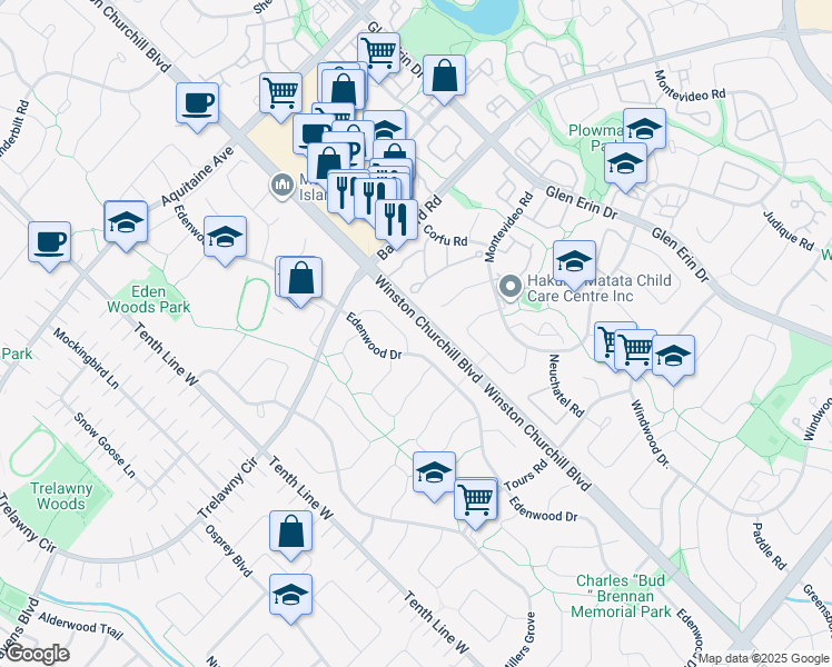 map of restaurants, bars, coffee shops, grocery stores, and more near 2949 Arles Mews in Mississauga
