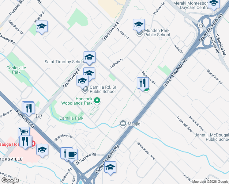 map of restaurants, bars, coffee shops, grocery stores, and more near in Mississauga