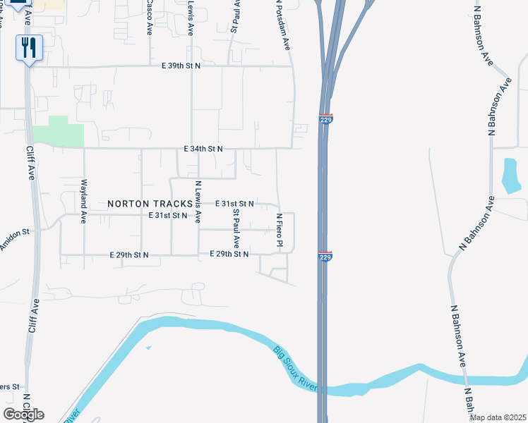 map of restaurants, bars, coffee shops, grocery stores, and more near 2108-2336 East 31st Street North in Sioux Falls