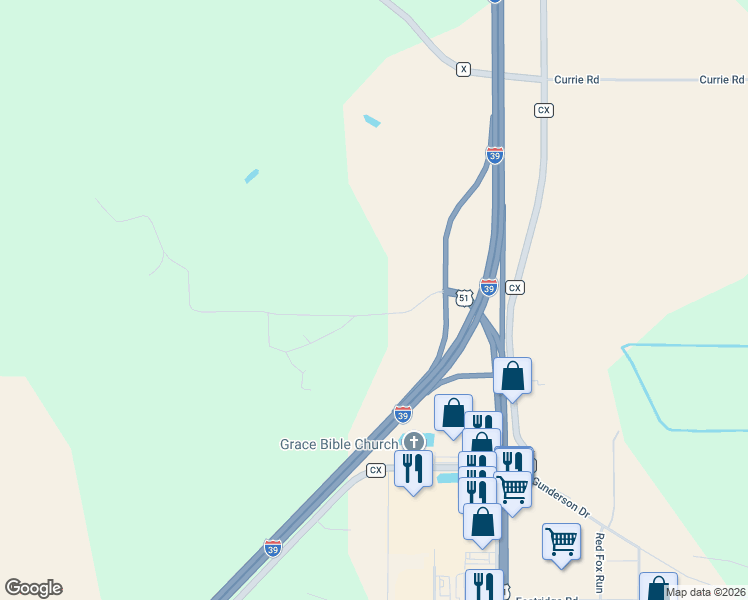 map of restaurants, bars, coffee shops, grocery stores, and more near W9400 McMahon Road in Portage