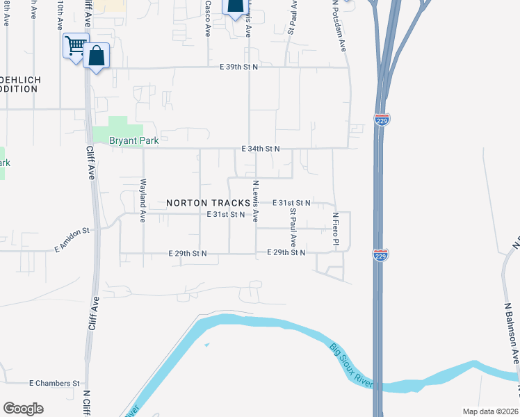 map of restaurants, bars, coffee shops, grocery stores, and more near 2008 East 31st Street North in Sioux Falls