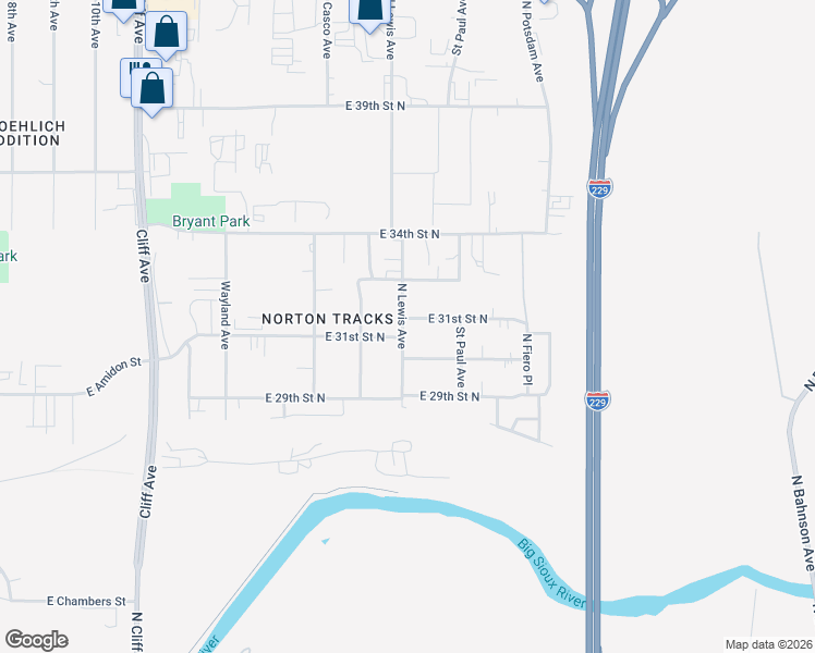 map of restaurants, bars, coffee shops, grocery stores, and more near 2008 East 31st Street North in Sioux Falls