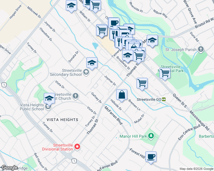 map of restaurants, bars, coffee shops, grocery stores, and more near 35 Lunar Crescent in Mississauga
