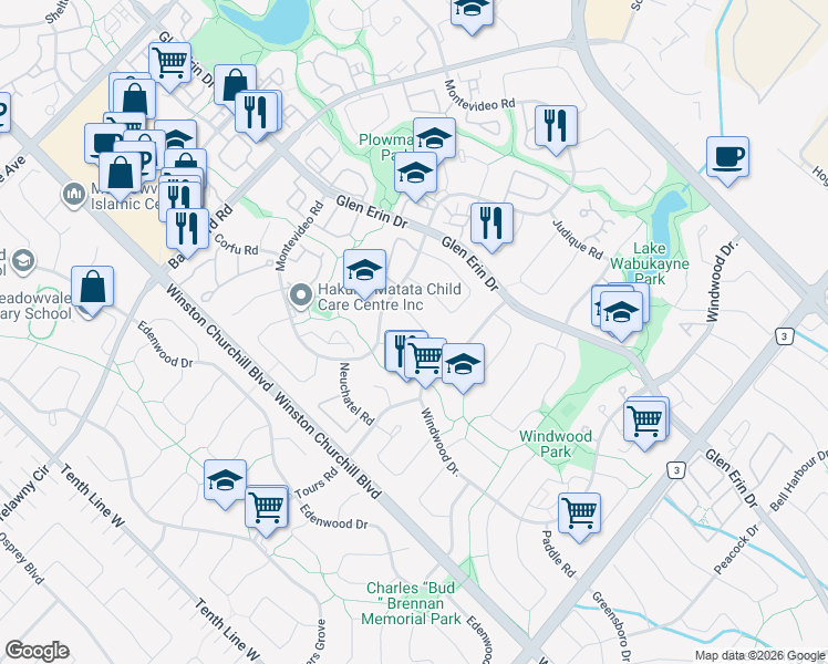 map of restaurants, bars, coffee shops, grocery stores, and more near 6330 Lorca Crescent in Mississauga