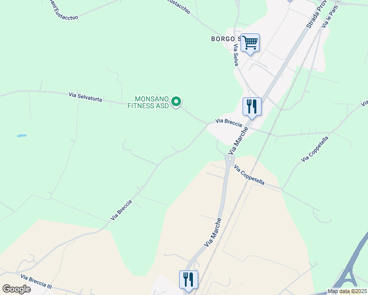 map of restaurants, bars, coffee shops, grocery stores, and more near 25 Via Breccia in Ancona