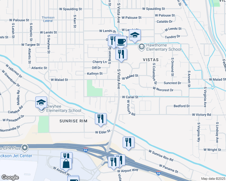 map of restaurants, bars, coffee shops, grocery stores, and more near 2717 South Vista Avenue in Boise