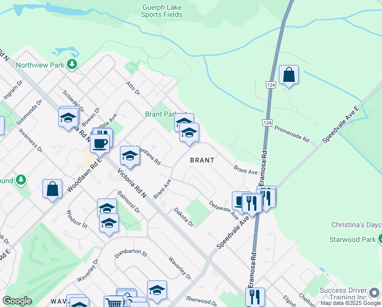 map of restaurants, bars, coffee shops, grocery stores, and more near in Guelph