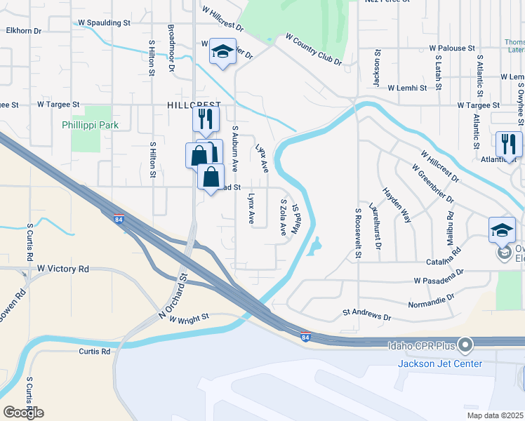 map of restaurants, bars, coffee shops, grocery stores, and more near 2733 Lynx Avenue in Boise
