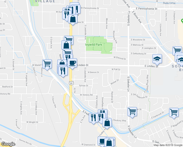 map of restaurants, bars, coffee shops, grocery stores, and more near 703 West Beeson Street in Boise
