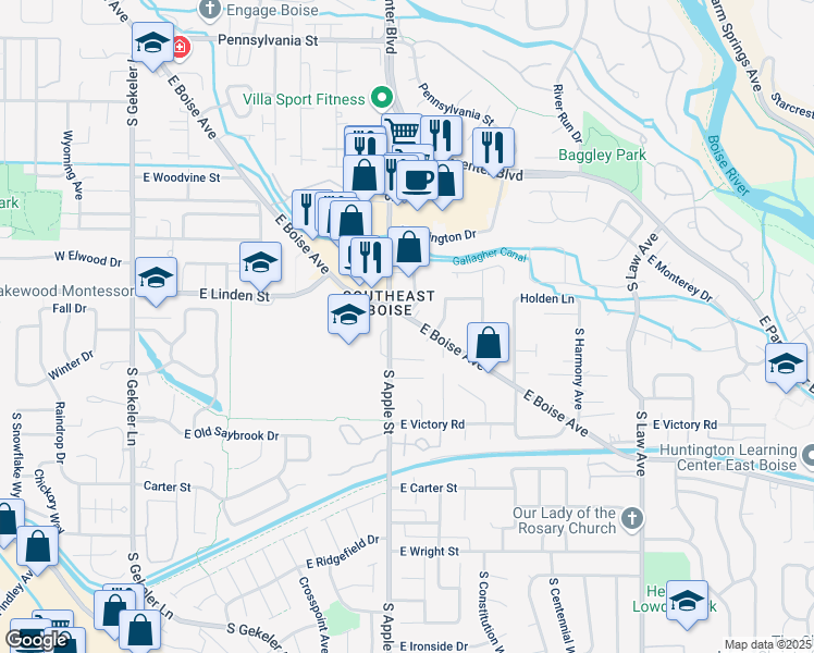 map of restaurants, bars, coffee shops, grocery stores, and more near 837 East Boise Avenue in Boise