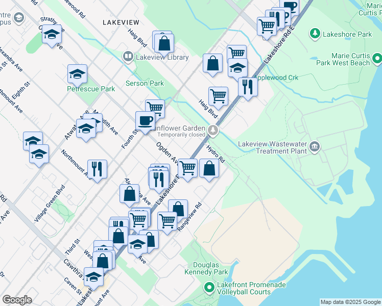 map of restaurants, bars, coffee shops, grocery stores, and more near in Mississauga
