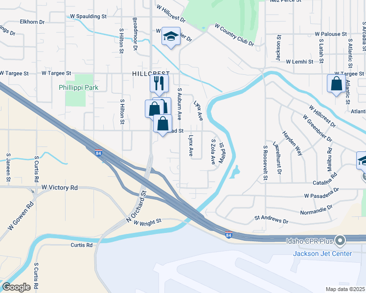 map of restaurants, bars, coffee shops, grocery stores, and more near 2728 South Pond Street in Boise