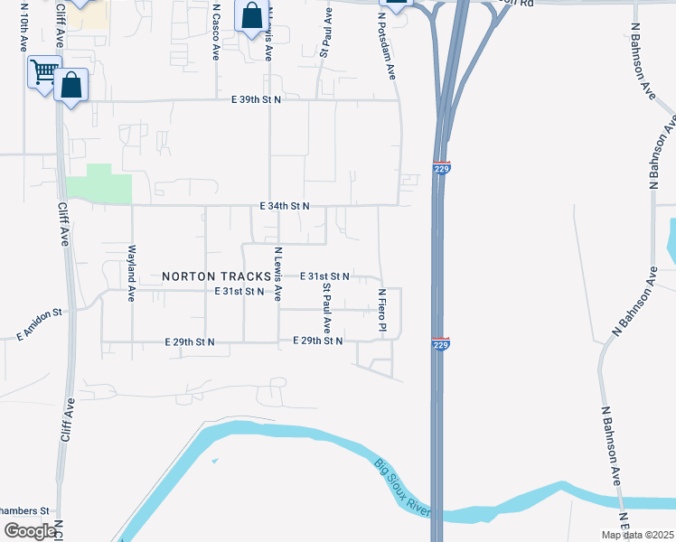 map of restaurants, bars, coffee shops, grocery stores, and more near 2108 East 31st Street North in Sioux Falls