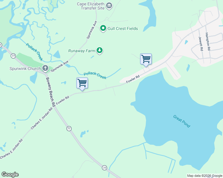 map of restaurants, bars, coffee shops, grocery stores, and more near 270 Fowler Road in Cape Elizabeth