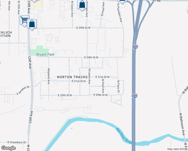 map of restaurants, bars, coffee shops, grocery stores, and more near 2008 East 31st Street North in Sioux Falls