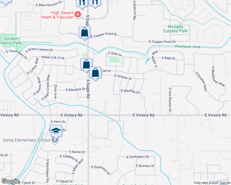 map of restaurants, bars, coffee shops, grocery stores, and more near 2942 South Nephrite Way in Meridian