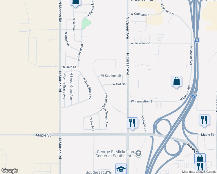 map of restaurants, bars, coffee shops, grocery stores, and more near N Vincent Ave in Sioux Falls