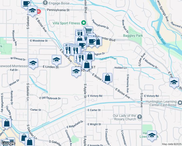 map of restaurants, bars, coffee shops, grocery stores, and more near 837 East Boise Avenue in Boise