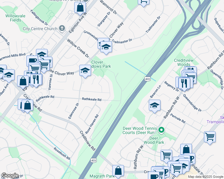 map of restaurants, bars, coffee shops, grocery stores, and more near 4375 Violet Road in Mississauga