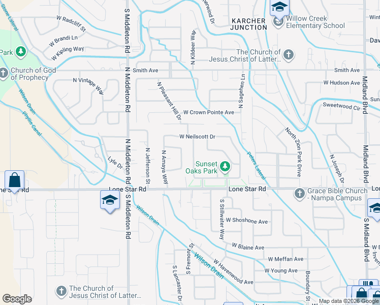 map of restaurants, bars, coffee shops, grocery stores, and more near 48 North Luke Loop in Nampa