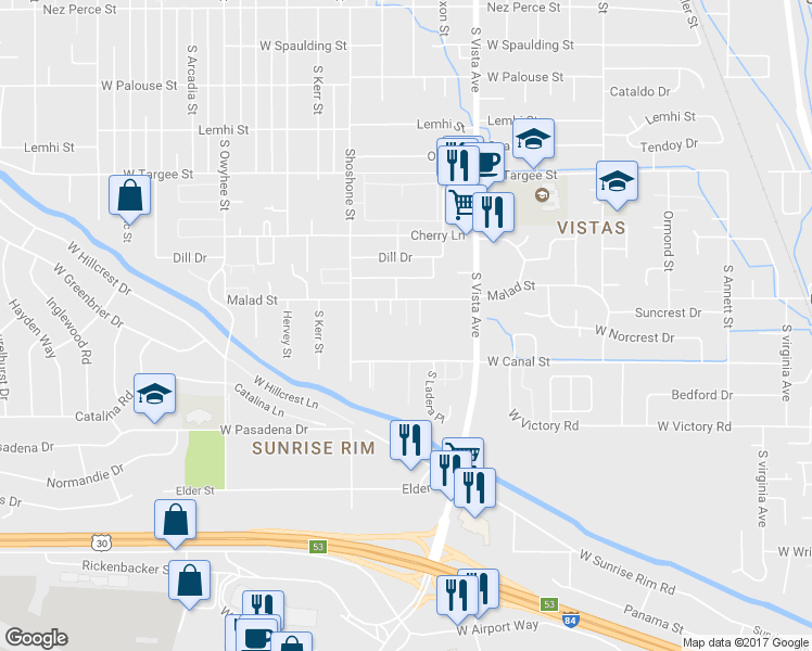 map of restaurants, bars, coffee shops, grocery stores, and more near 2867 South Abbs Lane in Boise