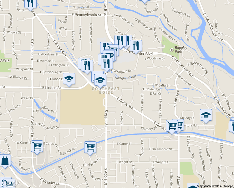 map of restaurants, bars, coffee shops, grocery stores, and more near 902 East Boise Avenue in Boise