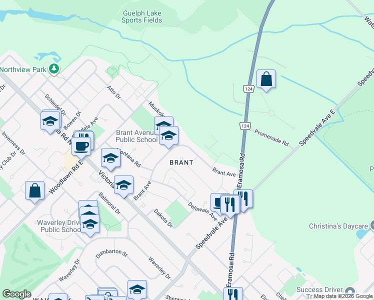 map of restaurants, bars, coffee shops, grocery stores, and more near in Guelph