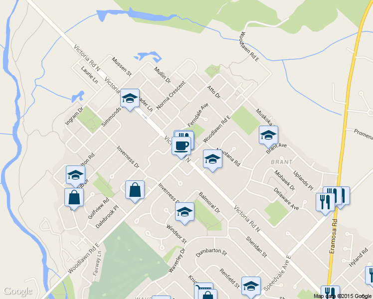 map of restaurants, bars, coffee shops, grocery stores, and more near 468 Woodlawn Road East in Guelph