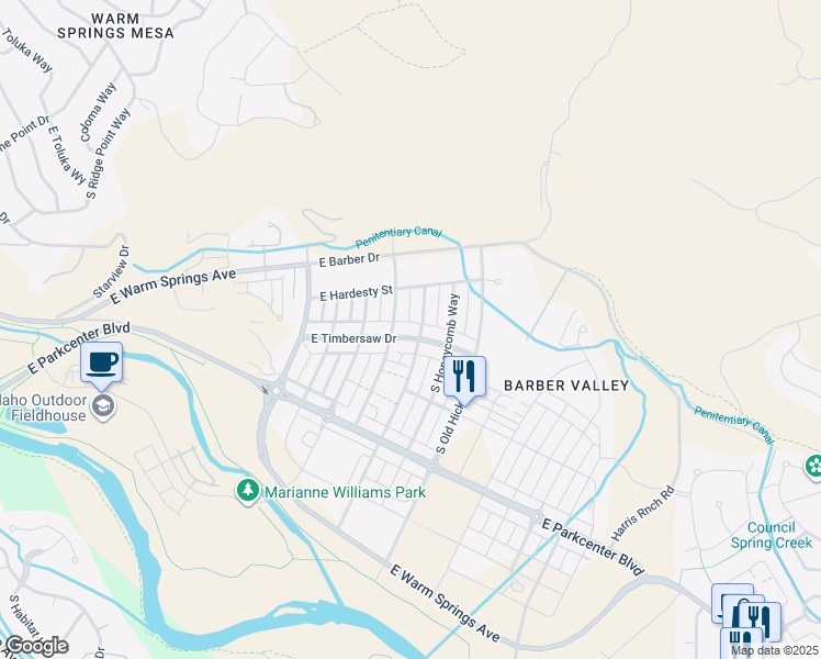 map of restaurants, bars, coffee shops, grocery stores, and more near 3954 East Timbersaw Drive in Boise