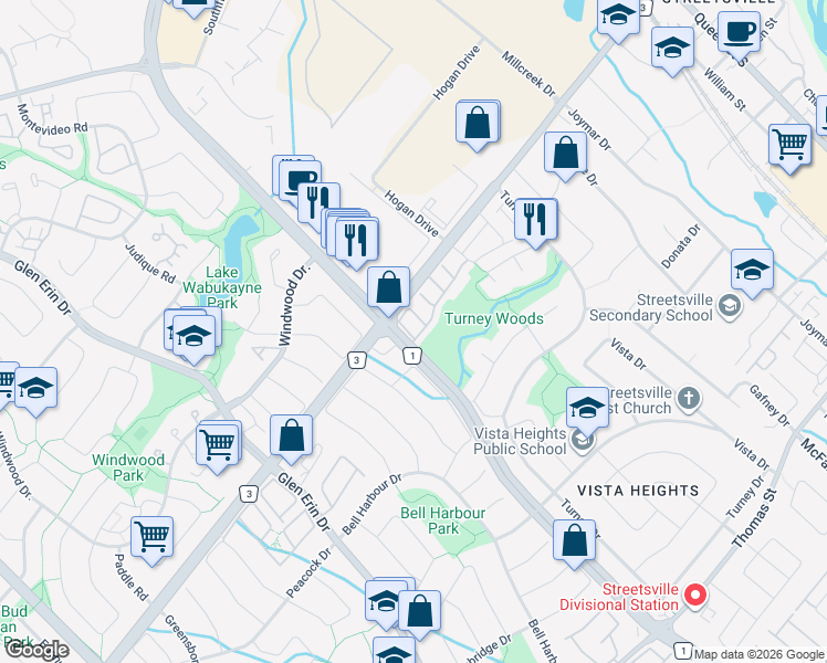 map of restaurants, bars, coffee shops, grocery stores, and more near 2398 Britannia Road West in Mississauga