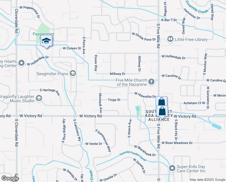 map of restaurants, bars, coffee shops, grocery stores, and more near 11109 West Greyling Drive in Boise