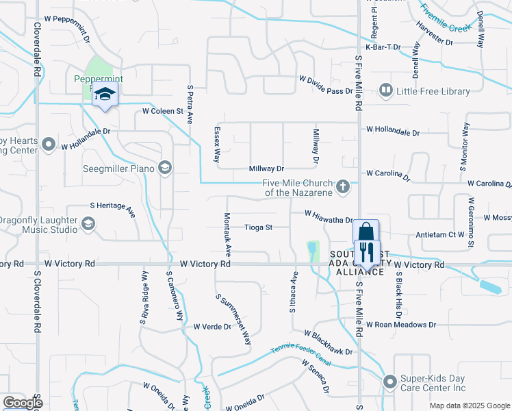 map of restaurants, bars, coffee shops, grocery stores, and more near 11109 West Greyling Drive in Boise