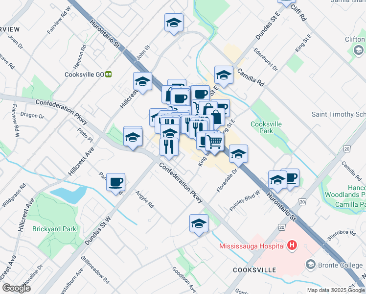 map of restaurants, bars, coffee shops, grocery stores, and more near in Mississauga