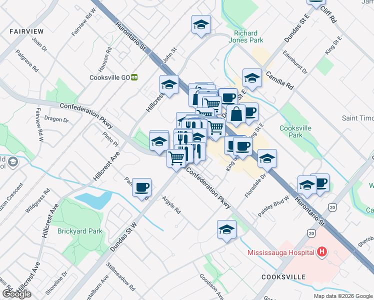 map of restaurants, bars, coffee shops, grocery stores, and more near 3009 Novar Road in Mississauga