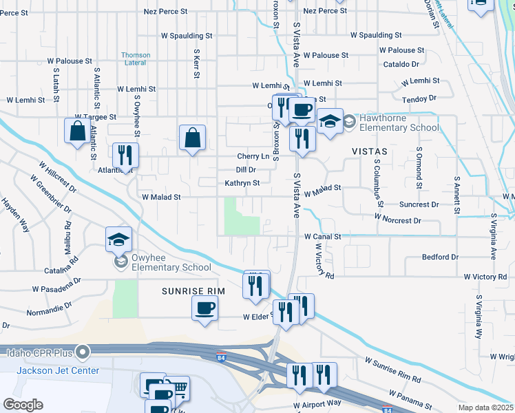 map of restaurants, bars, coffee shops, grocery stores, and more near 2728 West Canal Street in Boise