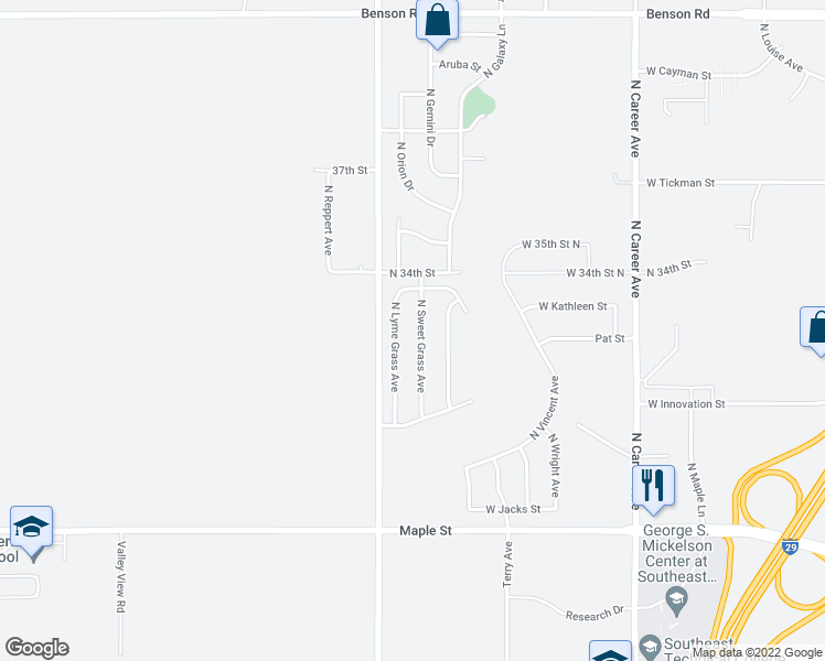map of restaurants, bars, coffee shops, grocery stores, and more near 2708 North Sweet Grass Avenue in Sioux Falls