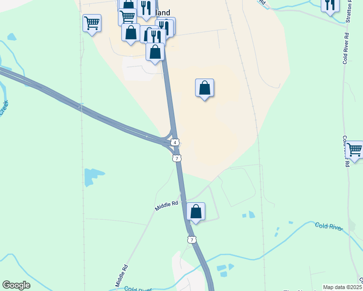 map of restaurants, bars, coffee shops, grocery stores, and more near 2 Diamond Run Mall Place in Rutland