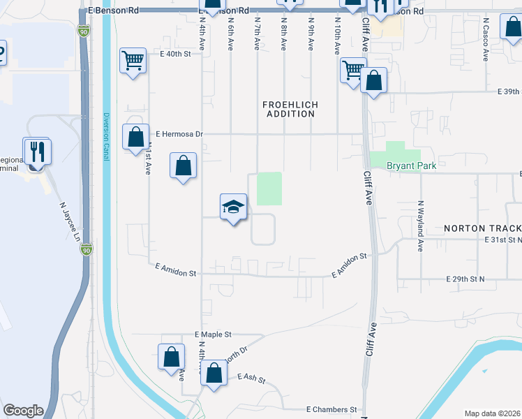 map of restaurants, bars, coffee shops, grocery stores, and more near 850-898 East Presentation Street in Sioux Falls