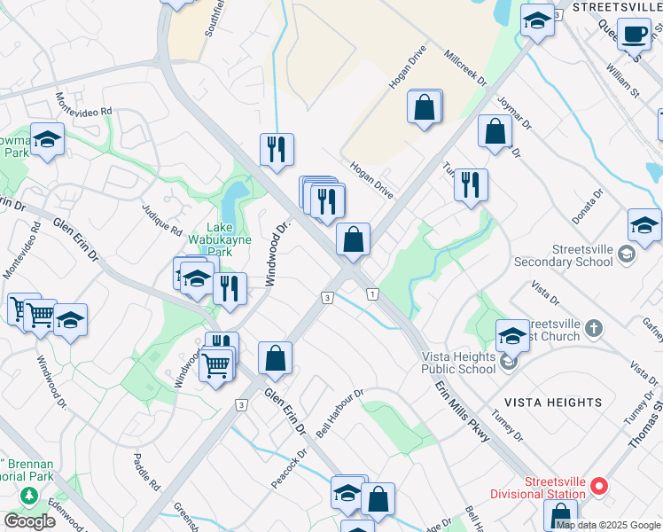 map of restaurants, bars, coffee shops, grocery stores, and more near in Mississauga