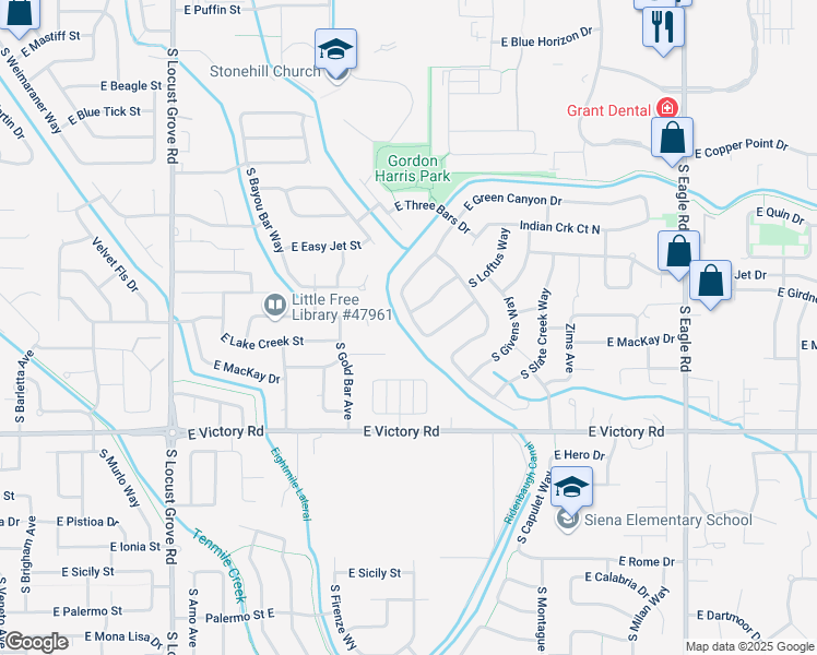 map of restaurants, bars, coffee shops, grocery stores, and more near 2242 East MacKay Court in Meridian