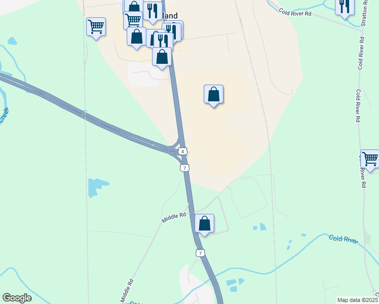 map of restaurants, bars, coffee shops, grocery stores, and more near 3 Diamond Run Mall Place in Rutland