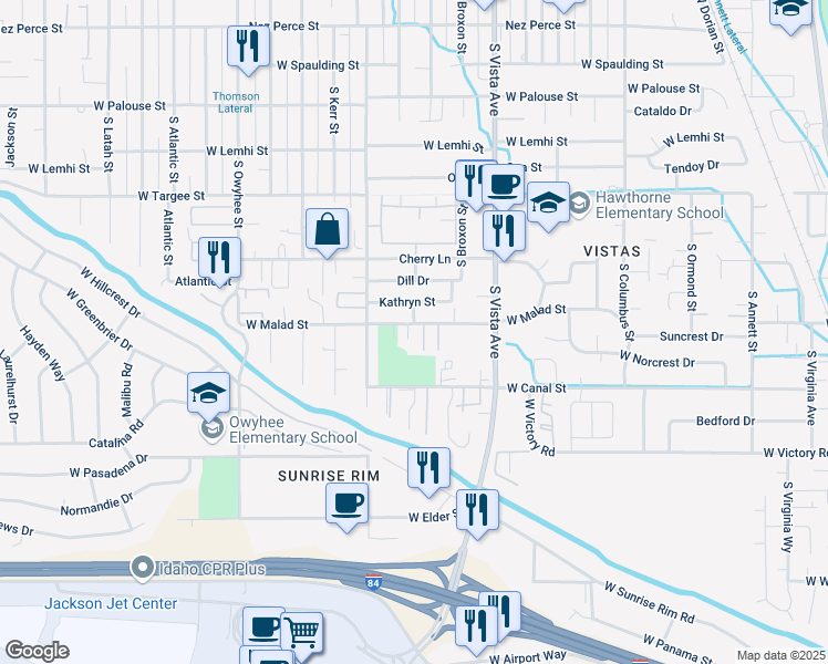 map of restaurants, bars, coffee shops, grocery stores, and more near 2833 West Malad Street in Boise